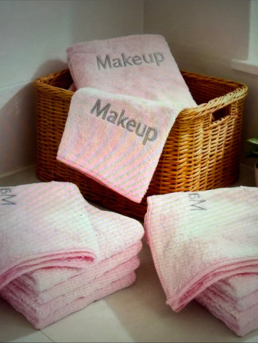Pink Embroidered 'Makeup' Towel Set of 2